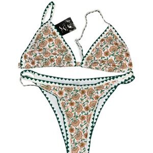 🏷️ BIKINX Micro Bikini Floral Block Bandeau Green Orange Yellow Size XL #00026